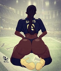 bimbo dark-skinned_female football_uniform high_heels huge_ass jersey legwear pinup rsterling skimpy skimpy_clothes