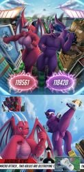 absurd_res anthro breasts city clothing destruction dragon game_(disambiguation) genitals hi_res macro mythological_creature mythological_scalie mythology orphbus penis points scalie vittorionobile