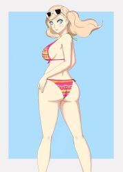 ann_takamaki big_ass big_breasts bikini blonde_hair blue_eyes breasts cleavage eyewear_on_head large_breasts nahone_peko persona persona_5 sunglasses sunglasses_on_head swimsuit teenager thick_thighs thin_waist tongue twintails wide_hips