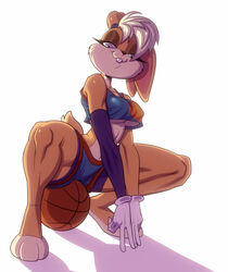 1girls anthro armband basketball basketball_uniform big_breasts blonde_hair blue_eyes breasts clothed crop_top female female_only furry gloves groove1121 lidded_eyes lola_bunny long_ears looking_down looney_tunes midriff smile solo space_jam space_jam:_a_new_legacy tagme thick_thighs underboob warner_brothers