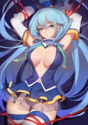 aqua_(konosuba) blue_eyes blue_hair breasts kono_subarashii_sekai_ni_shukufuku_wo! leggings long_hair skirt songjikyo