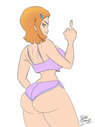 1girls ass ass_focus ben_10 cartoon_network doctorbuguer female_focus female_only green_eyes gwen_tennyson orange_hair purple_bikini sketch white_background