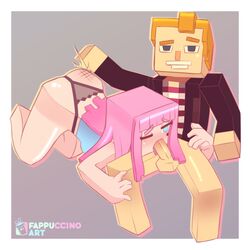 1boy 1boy1girl 1girls blowjob bottomless breasts brown_hair character_request erection fappuccino fellatio human ldshadowlady lingerie lizzy_(minecraft) lukas_(mcsm) male/female minecraft minecraft:_story_mode nonude pink_eyes pink_hair spank_marks spanking spanking_ass