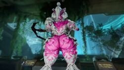 back_view big_ass big_female big_thighs clapping_ass clapping_buttocks clapping_cheeks commission follie_(warframe) holding_object holding_weapon huge_ass huge_butt kein_wal looking_back music pink_body pink_hair shaking_ass shaking_hips tagme video warframe white_body wide_hips