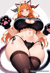 1girl ai_generated big_breasts cat_lingerie dragon_girl female hololive kiryu_coco mature_female orange_hair revoaru thick_thighs thighs virtual_youtuber vtuber