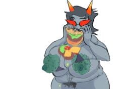 big_breasts eating hamburger homestuck homestuck_troll huge_breasts nude nude_female sansrubildo self_upload tagme terezi_pyrope