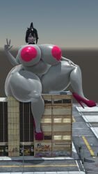 big_ass big_breasts chubby_female giant_female peace_sign public_exposure public_nudity rojo84 rojo_parasito sitting_on_building skibidi_toilet titan_speakermommy titan_speakerwoman_(skibidi_toilet)