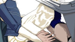 blonde_hair blue_hair cunnilingus implied_oral jinx_(league_of_legends) league_of_legends lesbian luxanna_crownguard pale_skin short_hair yuri