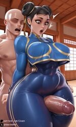 1boy 1boy1girl 1girls ai_generated ass big_ass big_breasts breasts busty cfnm chun-li clothed clothed_female clothed_female_nude_male clothing curvy dojo faceless_male fat_ass female hourglass_figure male mature_female open_mouth penis_between_thighs revealing_clothes self_upload sleen straight street_fighter surprised thick_ass thick_thighs thigh_sex thigh_squish thighjob underboob wide_hips