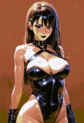 1girl 1girls ai_generated bangs bare_shoulders big_breasts boobs breasts brown_hair choker cleavage dominant_female highleg highleg_leotard large_breasts latex latex_leotard leather leotard pixel pixel_art pixel_style retro_artstyle shiny shiny_clothes shiny_leotard solo solo_female spiked_collar straps straps_across_chest wide_hips zibuai