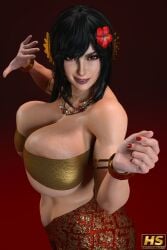 1girls 3d anko_hagiwara big_breasts black_hair breasts cleavage female female_only flower_in_hair hagiwara_studio huge_breasts large_breasts original_character red_eyes