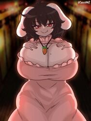 1girl alternate_breast_size_(larger) breasts inaba_tewi large_breasts mole mole_on_breast seireiart solo tewi_inaba touhou