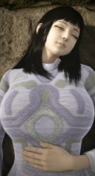 asleep black_hair huge_breasts huge_tits mono_(shadow_of_the_colossus) sleeping