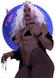 alternate_version_at_patreon ass bats belly_button big_breasts bikini bikini_top black_bikini black_clothing black_thong blood blood_drip blood_in_mouth blood_on_face blood_on_hand blood_on_neck breasts brown_skin brown_skinned_female camtheartguy curly_hair dark-skinned_female dark_skin fangs female female_only fishnets hot hourglass_figure legs looking_at_viewer looking_down looking_down_at_viewer marvel marvel_comics menacing mutant_(marvel) navel nipple_bulge ororo_munroe pokies purple_eyes revealing_clothes sexy sexy_body sexy_clothing sexy_female sideboob solo solo_female storm_(x-men) thighs thong thong_bikini underboob vampire vampire_girl white_hair wide_hips x-men