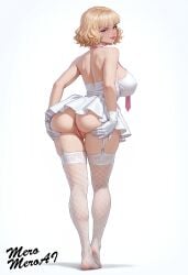 1girls ai_generated ass ass_focus ass_grab ass_spread big_ass big_breasts blonde_hair blue_eyes dress dress_lift female female_only fishnets from_behind meromeroai one_piece short_hair stussy_(one_piece) thighhighs vagina