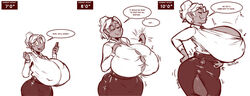 1girls ass ass_expansion breast_expansion breasts bursting_breasts cleavage clothes_ripping expansion expansion_sequence female female_focus female_only growth growth_sequence hip_expansion huge_ass huge_breasts lilith_(thaddeusmcboosh) original original_character pointy_nose sequence skirt solo solo_female thaddeusmcboosh thick_thighs thighs wardrobe_malfunction weight_gain