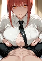 ai_generated clothed creepy_smile cum_on_breasts makima_(chainsaw_man) paizuri