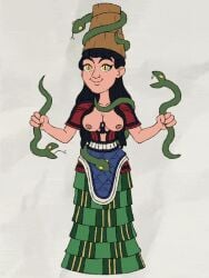 1girls bronze_age fully_clothed gif goddess jake_doubleyoo loop looping_animation minoan serpent snake snakes tagme tits tits_out