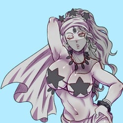 1girls arm_over_head armpit armpits arms_up breasts female gigaura18 human jojo's_bizarre_adventure large_breasts long_hair midler presenting_armpit sexy_armpits shounen_jump simple_background stardust_crusaders tagme veil villainess wink