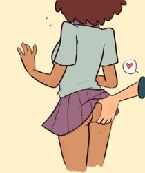 1girls 2d amphibia anne_boonchuy ass ass_grab brown_hair dark-skinned_female dark_skin dirtydesperado disney disney_channel female female_only female_protagonist groping groping_ass groping_from_behind implied_yuri miniskirt offscreen_character pleated_skirt purple_skirt saint_james_school_uniform sasha_waybright school_uniform schoolgirl short_skirt skirt skirt_lift straight_hair surprise surprised teenage_girl teenager young yuri