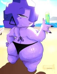 2026 ass beach bikini breasts digital_media_(artwork) freckles_on_ass nonbinary nudist_beach oc popsicle public purple_skin saliva_string scytheroam self_upload sweating tongue watermark