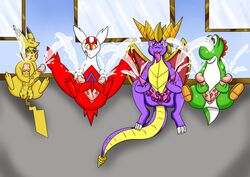 activision bodily_fluids crossover cum genital_fluids genitals group latias legendary_pokemon male male/male male_only mario_(series) nintendo penis pikachu pokemon pokemon_(species) spyro_the_dragon tongue tongue_out video_games yoshi