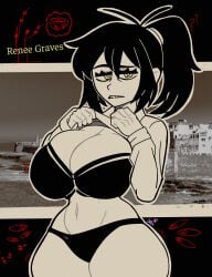 1girls bra cleavage milf panties renee_graves rose_dax shirt_lift solo the_coffin_of_andy_and_leyley