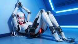 1girls 3d ai_generated android bound bound_ankles bound_wrists captured chained chained_to_wall chained_wrists completely_nude feet nude overwatch pussy restrained robot robot_girl robot_humanoid robot_pussy shion solo solo_female