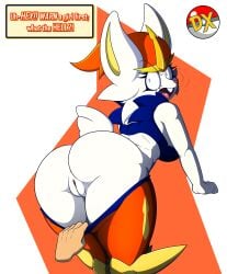 1girl 2026 2d angry anthro artist_logo artist_upload ass ass_focus back_view background bare_shoulders bent_forward big_ass big_butt blue_bra bra breasts bunny_ears bunny_girl bunny_tail cinderace clothing curvy_hips dialogue digital_media_(artwork) duskxvi english_text eyelashes female female_anthro female_focus looking_back mammal mouth_open nintendo orange_hair pokemon pokemon_(species) pokephilia pulling_down_shorts pussy pussy_lips rabbit_ears rabbit_girl rabbit_humanoid rear_view semi_nude shocked shocked_expression shorts simple_background tail text text_box thick_thighs white_body white_eyes white_fur