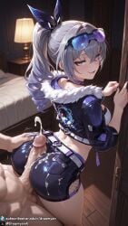 1girls ai_generated ass ass_focus assjob back_view bent_over breasts butt butt_focus buttjob clothed clothed_female cum cum_on_ass cumshot curvy curvy_body curvy_female dreamyan_ai from_behind grey_eyes grey_hair hi_res high_quality high_resolution highres honkai:_star_rail long_hair looking_back medium_breasts ponytail seductive seductive_eyes seductive_look seductive_mouth seductive_pose seductive_smile silver_wolf_(honkai:_star_rail) smile smiling tank_top thick_ass thick_thighs thighs uncensored