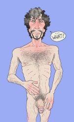 1boy body_hair chest_hair defensive digital_drawing_(artwork) digital_media_(artwork) disgust disgusted disgusted_expression displeased english english_dialogue english_text grey_hair greying_hair greying_temples grimacing hands_on_body hazel_eyes insecure looking_at_viewer male male_only mr_shrink old_male old_man old_man_adams older older_male original original_character presenting saggy_belly salt_and_pepper_hair skinny skinny_male snarl snarling solo solo_male unhappy_male visible_ribs
