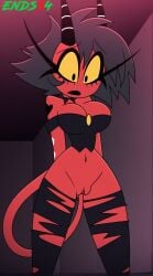 ai_generated bottomless demon demon_girl demon_horns demon_tail ends34 hellaverse helluva_boss imp millie_(helluva_boss) red_skin vivienne_medrano vivziepop