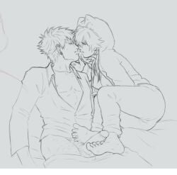 aoba_seragaki boobs_out dramatical_murder footjob genderswap_(mtf) noiz_(dramatical_murder) pyjamas