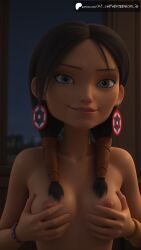 ai_generated aiuniverse56 black_hair bracelet bracelets dark-skinned_female dark_skin earrings grabbing grabbing_breasts gray_eyes hands_on_breasts jessica_keynes miraculous:_tales_of_ladybug_and_cat_noir miraculous_ladybug nipples nude nude_female small_breasts stable_diffusion twintails upper_body