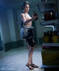1girls 2026 3d 3d_(artwork) alternate_version_available areolae blender bottomwear breasts brown_hair brunette capcom detailed_background female female_focus female_only flip_flops half-dressed half_dressed jean_shorts jill_valentine jill_valentine_(sasha_zotova) lewdrex light-skinned_female light_skin medium_breasts nipples presenting presenting_breasts resident_evil resident_evil_3 resident_evil_3_remake shorts showing_off small_breasts topless watermark