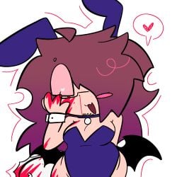 blind_eye blood brown_hair bunny_girl chainsaw crazy freckles glasses hair_gradient half_blind nosebleed sona tr3ebranch trans_man transgender yandere