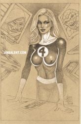 1girls big_breasts breasts erect_nipples fantastic_four female invisible_woman jim_balent marvel nipple_bulge skin_tight sue_storm traditional_media_(artwork)