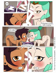 2girls amity_blight balls_sucking blowjob comic dark_skin fellatio ffm_threesome kissing licking licking_penis luz_noceda the_owl_house threesome tongue_out