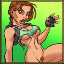 bag colored dahr female handwear human lara_croft lara_croft_(classic) lowres monster no_eyewear tagme tomb_raider torn_clothes video_games