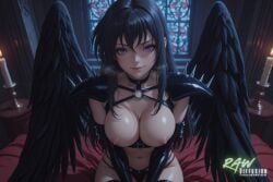 1girl ai_generated anime artist_name beautiful beauty big_breasts black_hair breasts ecchi female hentai hi_res high_quality high_resolution high_school_dxd highres naked nsfw nude nude_female partially_clothed patreon_username rawdiffusion raynare rule34 solo stable_diffusion tits uncensored watermark wings