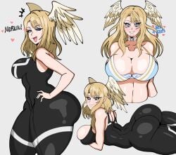 1girls ass big_ass big_breasts bottom_heavy breasts bubble_butt busty cleavage dialogue eunie_(xenoblade) fat_ass female female_only gluteal_fold huge_ass large_ass large_breasts looking_at_viewer lying lying_on_stomach shingattai solo talking_to_viewer text thick_ass thick_thighs thunder_thighs wide_hips wings_on_head xenoblade_(series) xenoblade_chronicles_3