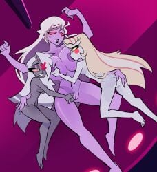 big_breasts breast_grab breasts charlie_morningstar_(hazbin_hotel) darkmessiah2000_(artist) female female/female female_only fingering hazbin_hotel hellaverse large_breasts lesbian_kiss long_hair medium_breasts nipples nude nude_female open_mouth open_smile pleasure_face purple_body smile teeth thick_thighs trio vaggie_(hazbin_hotel) vagina yuri