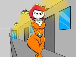 bondage boobs bound bound_wrists breasts cleavage clothes criminal ellie_rose female female_focus female_only female_prisoner fleeing_the_complex henry_stickmin_(game) prison prison_bitch prison_clothes prison_uniform prisoner red_hair sharkwar thick_ass thick_thighs thighs tits titties