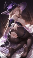 1girls ai_generated ass ass_focus back_view barefoot big_breasts breasts breasts_out butt butt_focus curvy curvy_body curvy_female dreamyan_ai feet female female_focus female_only foot_focus from_behind full_body hair herta_(honkai:_star_rail) hi_res high_quality high_resolution highres honkai:_star_rail large_breasts long looking_at_viewer looking_back lying lying_on_side nipples on_side pantyhose purple_eyes seductive seductive_eyes seductive_look seductive_mouth seductive_pose seductive_smile smile smiling solo solo_female solo_focus the_herta_(honkai:_star_rail) thick_ass thick_thighs thighs toes torn_clothes torn_clothing torn_pantyhose uncensored witch witch_hat