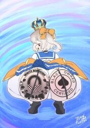 1girls absurd_res ass_focus back_view bendacriss big_ass blacked bnwo bottom_heavy crown edit female female_only garter_straps hair_ribbon hi_res highres huge_ass marimari_en panties phase_connect phase_invaders phase_invaders_quest qos qos_tattoo queen_of_spades raceplay rear_view sailor_uniform skirt solo solo_female squatting thick_thighs thigh_socks twintails upskirt virtual_youtuber white_panties