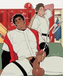bara big_penis boner cock cum cumming dick erection gabeonserving gay hand_on_penis jerking locker_room male male_only marvel masturbation miguel_o'hara muscular muscular_male penis peter_b_parker sony_interactive_entertainment spanish_text spider-man spider-man:_across_the_spider-verse spider-man_(series)