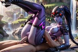 1boy 1boy1girl 1girls ai_generated anal anal_penetration anal_sex arm_support armor artist_name ass black_gloves black_hair blizzard_entertainment bodysuit boots breasts closed_eyes colored_skin female girl_on_top gloves head-mounted_display hetero hi_res high_heels knee_boots legs_up lips long_hair lying medium_breasts nipples nose nude on_back overwatch overwatch_2 penis pink_bodysuit ponytail purple_hair purple_skin pussy r34arts reverse_cowgirl_position sex sex_from_behind straddling tattoo testicles uncensored vaginal vaginal_penetration vaginal_sex water watermark widowmaker widowmaker_(overwatch)