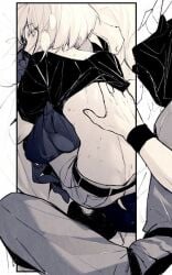 1femboy 2boys androgynous blush blushing blushing_at_viewer bob_cut embarrassed femboy femboy_focus femboysub feminine_faced_male feminine_male galo_thymos gay imminent_sex lifting_shirt lio_fotia looking_at_viewer looking_back monochrome nervous nervous_sweat on_bed petite petite_body petite_male pov promare shirt_lift short_hair short_male shy size_difference slim slim_male slim_waist solo_focus sweat sweatdrop sweating thin_waist twink yaoi