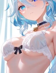 bell_collar choker close-up close_up furina_(genshin_impact) looking_at_viewer white_bra