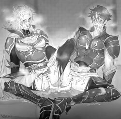 2boys after_anal after_sex anus armor blush blushing bodily_fluids cum cum_in_mouth cum_inside final_fantasy final_fantasy_i gay long_hair looking_at_viewer male male_only open_mouth warrior_(final_fantasy) warrior_of_light yaoi